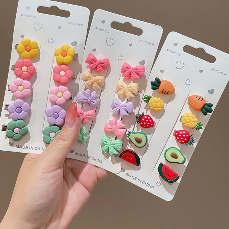 10Pcs Children\'s Small Acrylic Hair Clip Girl Cute Summer Baby Mini Hairpin Color Clip For Kids Headdress Broken Hair Bangs Clip