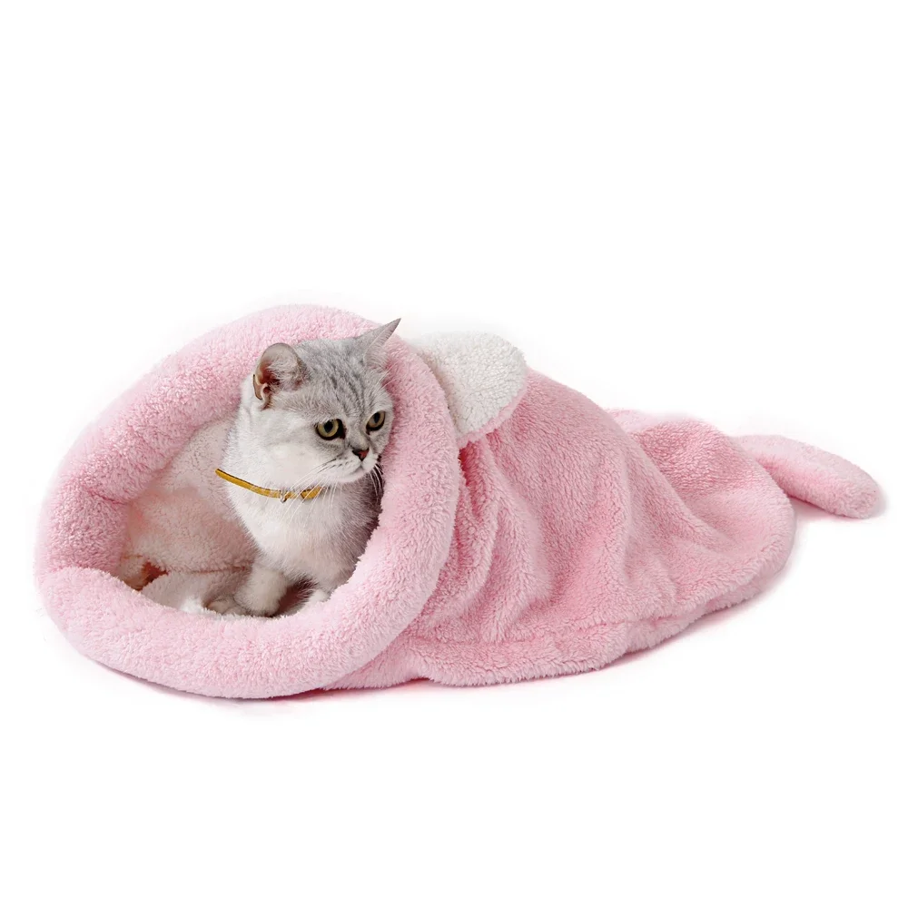 Warm Coral Fleece Cat Sleeping Bag Bed For Puppy Small Dog Pet Hairless Cat Mat Bed Kennel House Soft Warm Sleep Bed Pet Product