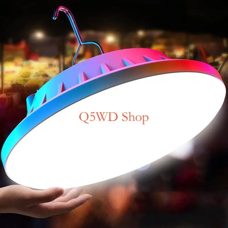 Q5WD 30/60/120LEDs Solar Charging Flying Saucer Lamp LED High Bay Light Ceiling Lamp with Hook for Warehouse Garage Lighting
