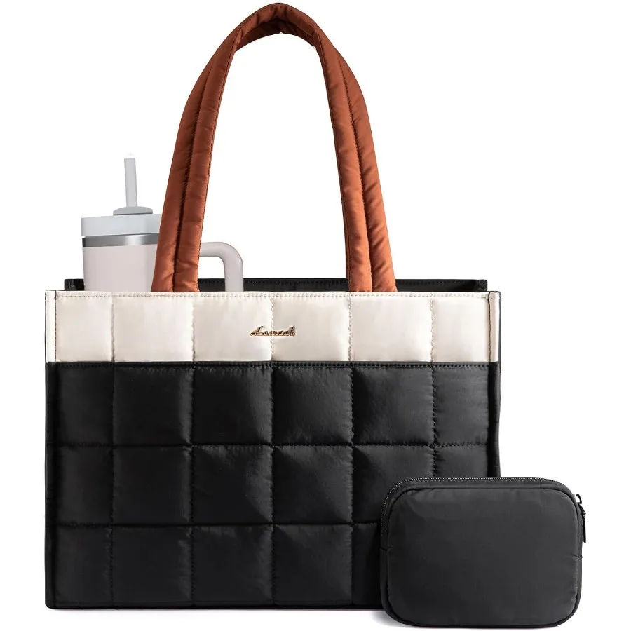 

Large Quilted Tote Bag for Women with Zipper Closure 17 Inch Laptop Compartment Ideal for Nurses Teachers College Students Offi