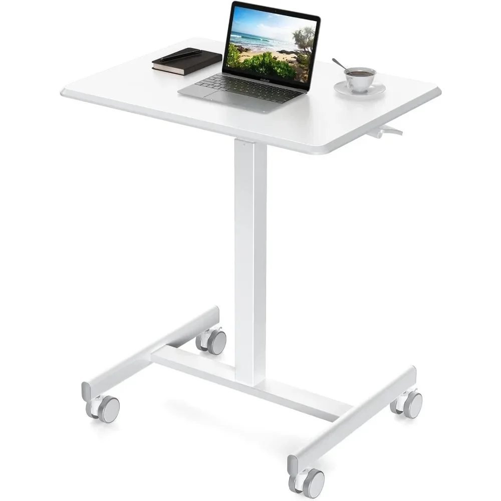 Small Mobile Rolling Standing Desk - Overbed Table, Teacher Podium with Wheels, Adjustable Work Table