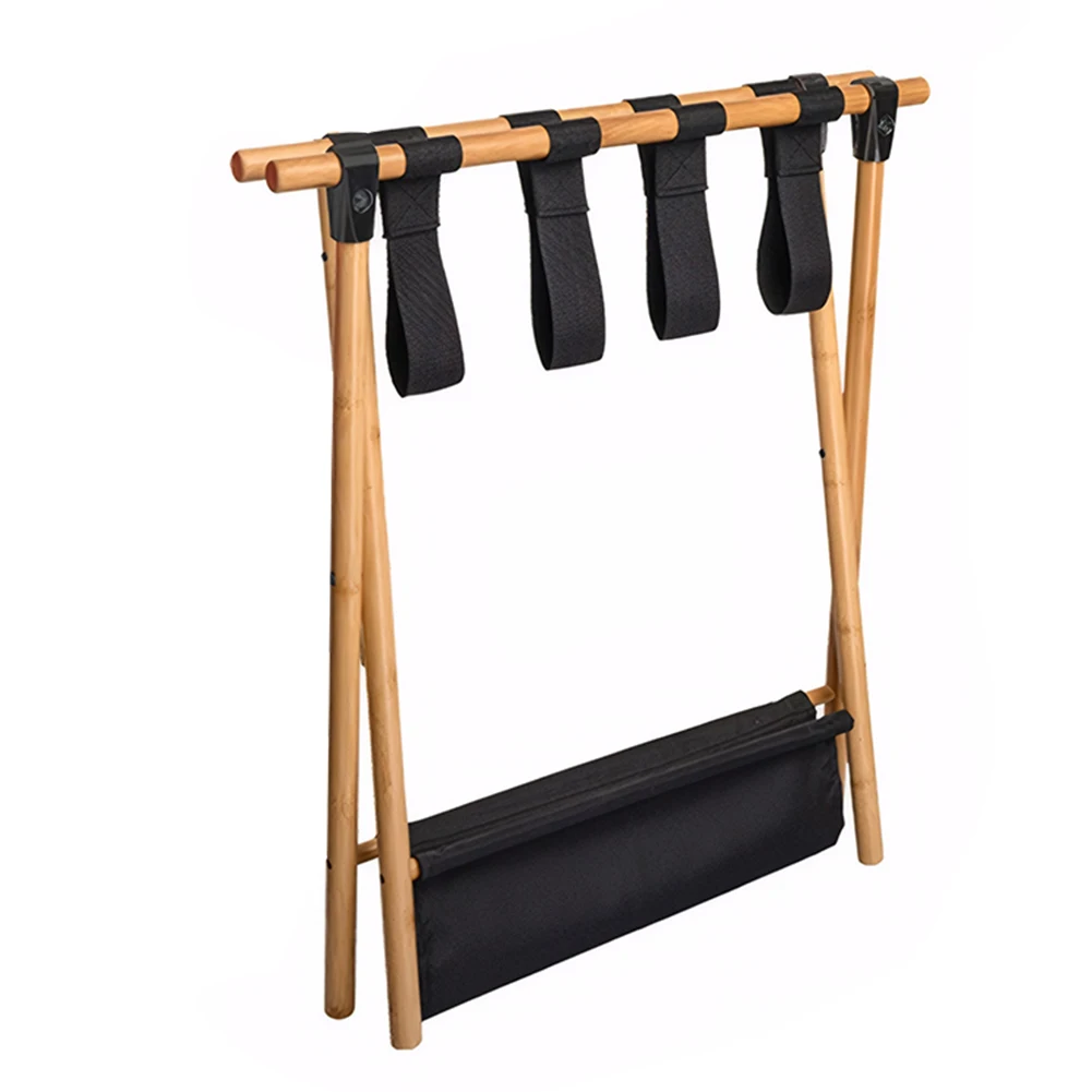

Bamboo Luggage Rack Foldable Suitcase Holder with Nylon Straps Suitcase Bracket Suitable for Guest Room Bedroom Hotel