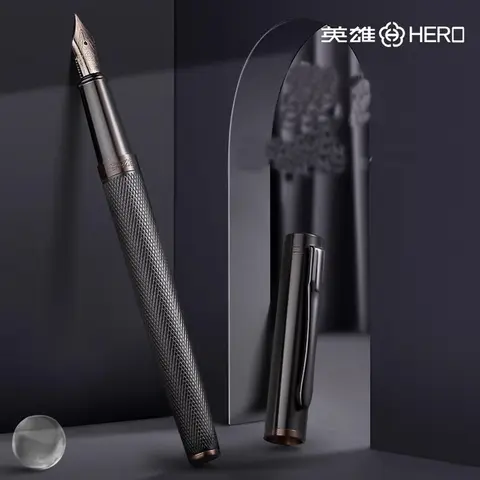 HERO Black Forest Metal Fountain Pen Titanium Black Extra Fine Nib 0.38/0.5mm Students Practice Calligraphy Writing Gift Pen