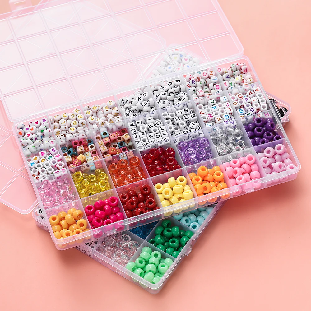 840pcs 7mm Flat Round Acrylic Letter Beads Square Bead Colorful 9mm Pony Bead Kits for DIY Bracelet Jewelry Making Supplies