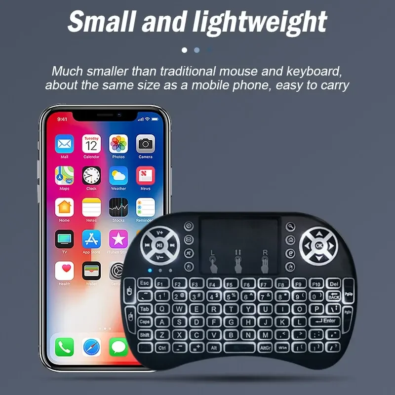Mini clavier sans fil avec rétroéclairage pour Android TV Box, Air Mouse, télécommande TouchSub, ordinateur numérique i8, anglais russe espagnol, 2.4 mesurz