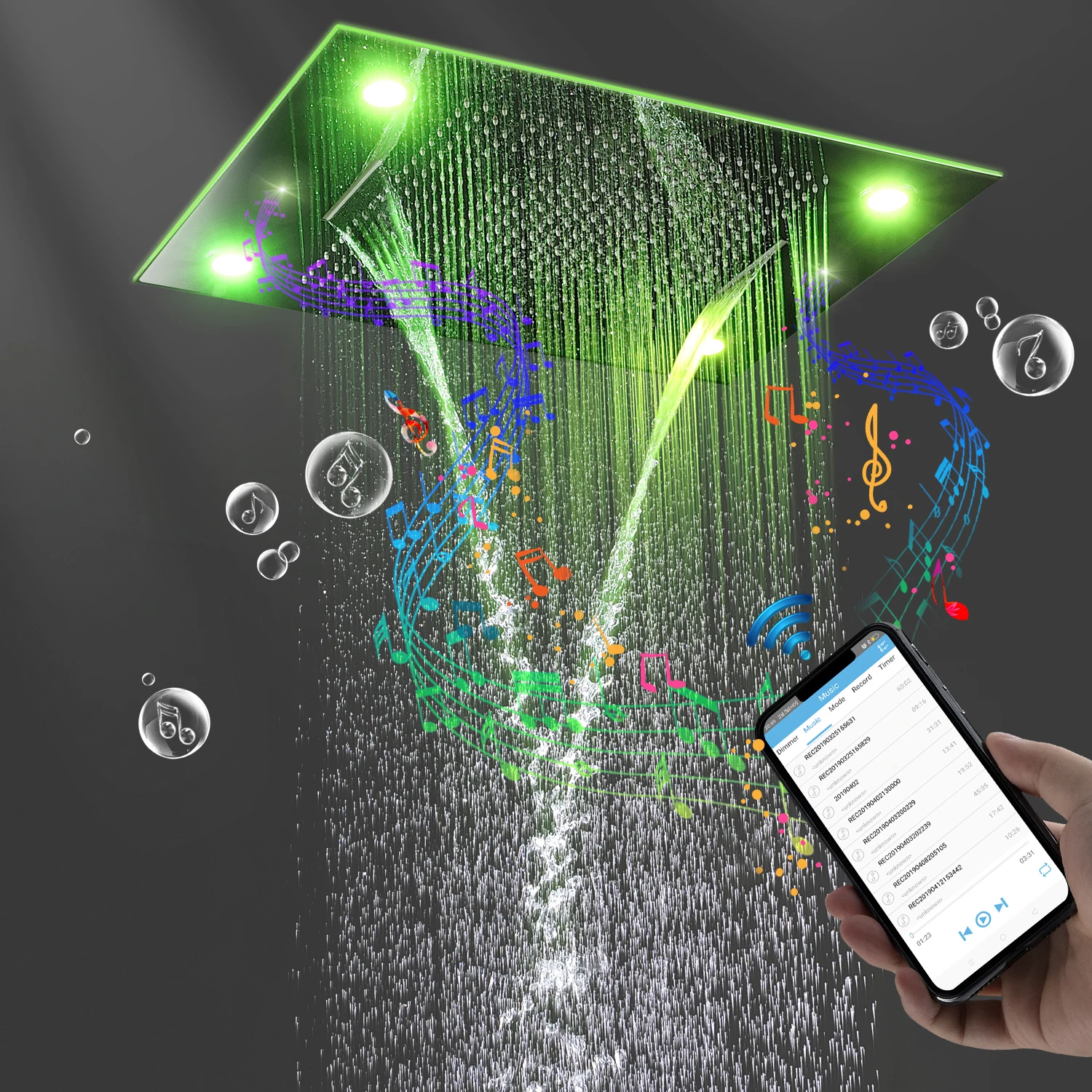 Chrome Hotel Hot and Cold Music Shower Head Set Concealed Rain Mist Waterfall Large Shower Faucets Led Bath Phone Speaker