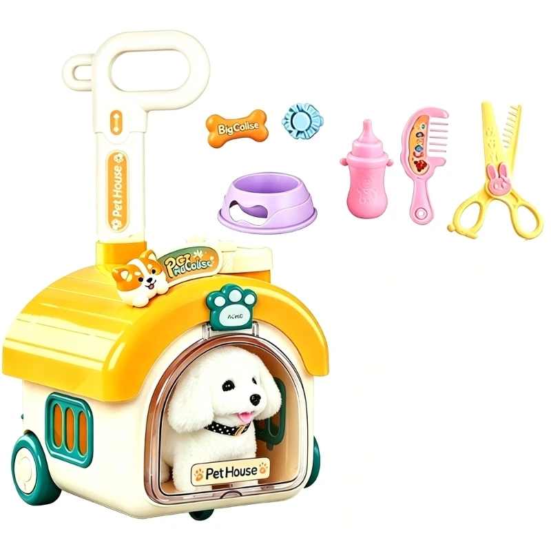 Electric Plush Dog & Animal Inside Easy Carry Pull Along House Imaginative Playhouse Suitable for Kids Entertainment