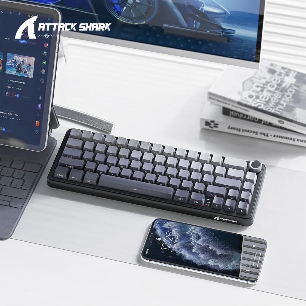 

Беспроводная механическая клавиатура Attack Shark X66, RGB-подсветка, возможностью горячей замены, металлические ручки, подходит для FPS. игры,Win&Mac