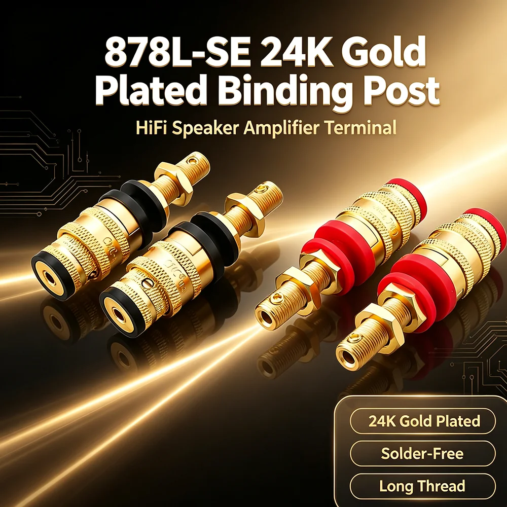 878L‑SE Hi-End 24K vergoldeter Lautsprecheranschluss, lötfreier Bananenstecker mit langem Gewinde, DIY-Verstärker-Audio-Terminal