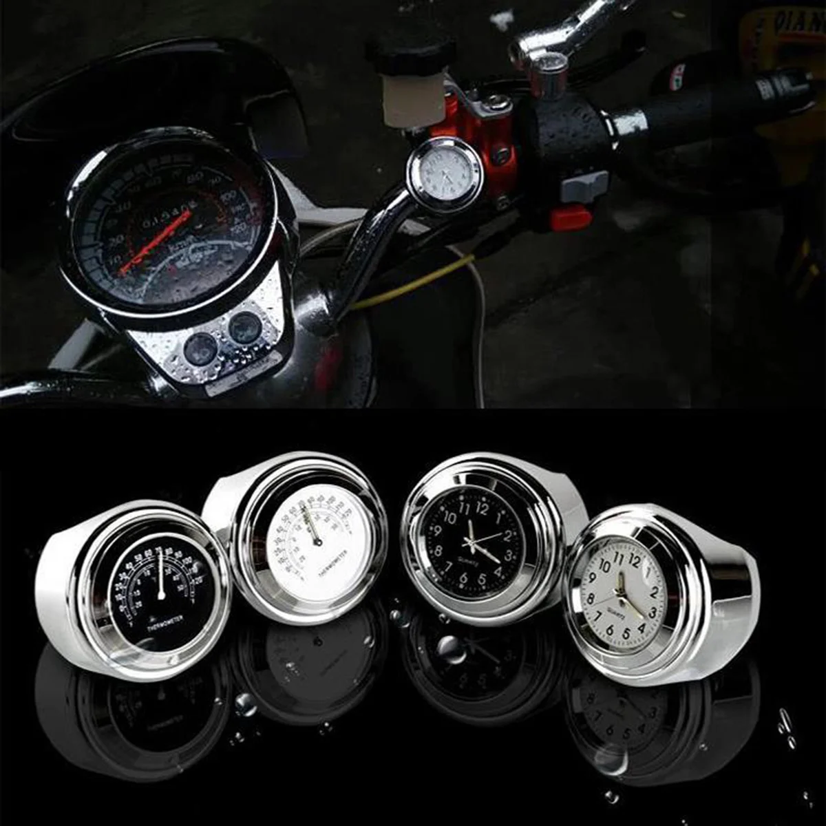 

Motorcycle Thermometer Aluminum Alloy 22-25mm Handlebar Waterproof Corrosion Resistant Temperature Gauge Fit