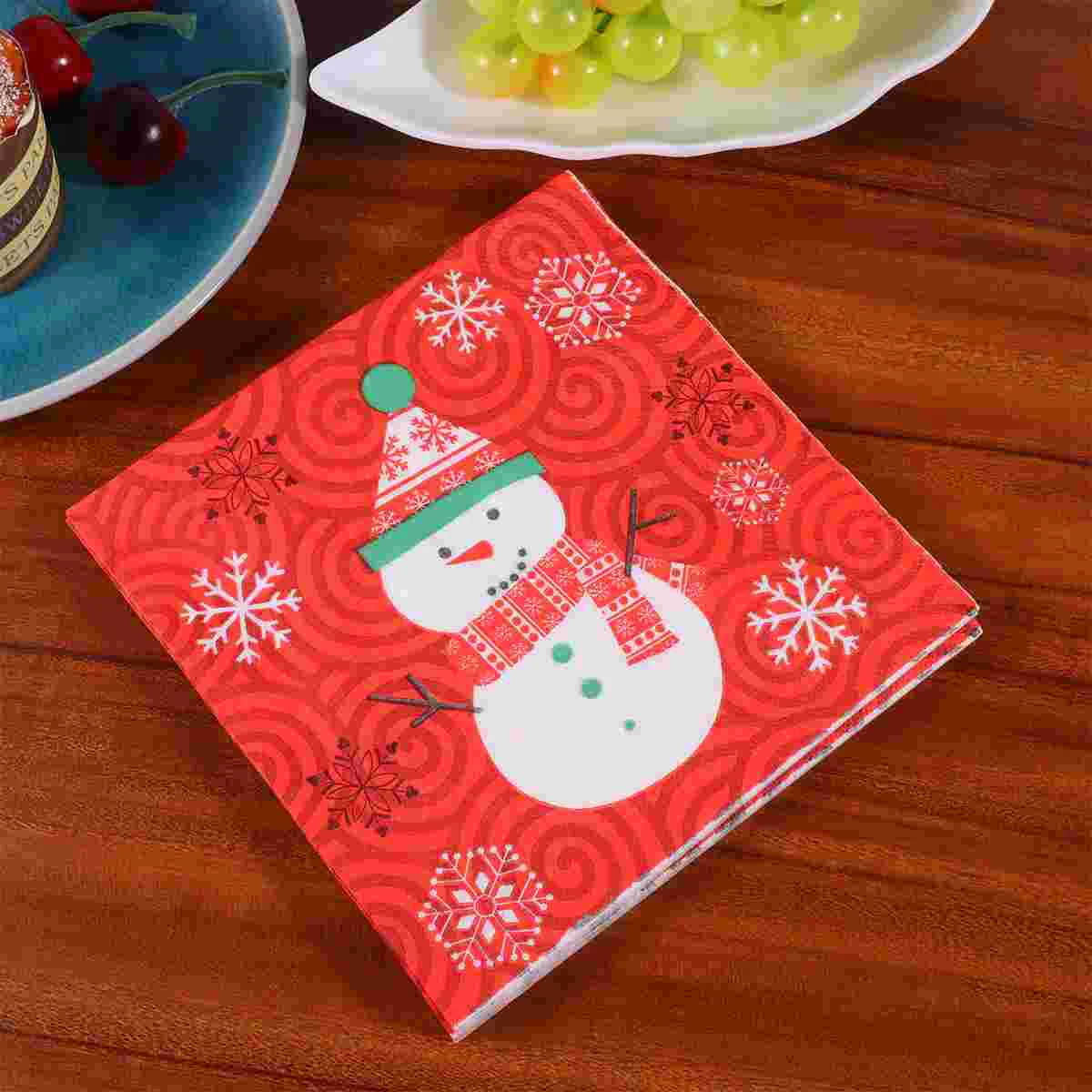 20 Pcs/Set Printing Xmas Guest Towel Snowman Wrapping Paper Christmas Decor Napkins