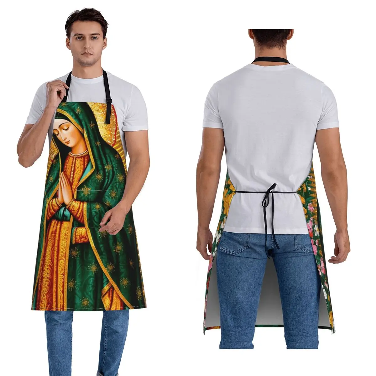 سيدة غوادالوبي مريم العذراء مآزر المكسيكية الشيف الخبز Tablier أكمام مريلة المطبخ بينافور للنساء الرجال البستنة #1