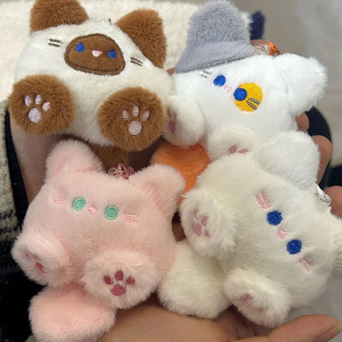 Cute Long Tail Cat Plush Keychain Cartoon Pendant with Lobster Clasp Soft Bag Charm Valentine Gift