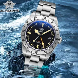 ADDIESDIVE 39mm GMT Quartz Wristwatches 200m Waterproof Diving Watch Luminous Bubble Mirror Glass Stainless Steel Mens Watches