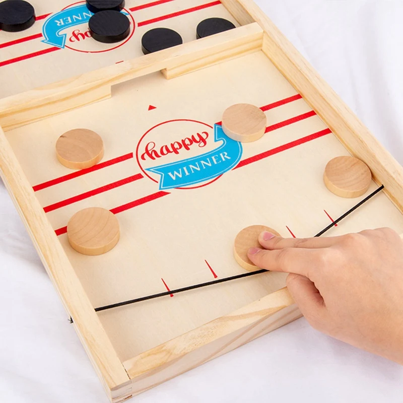 2-In-1 Wooden Fun Ice Hockey + Bouncing Chess Adult Children Double Puzzle Parent-Child Interactive Tabletop Game