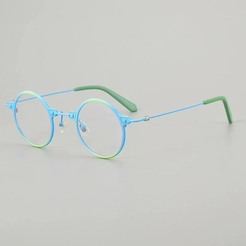 Belight البصرية شكل دائري اليدوية الملونة الجمع بين اللون التيتانيوم خمر النظارات الرجعية الإطار وصفة طبية عدسة TT072