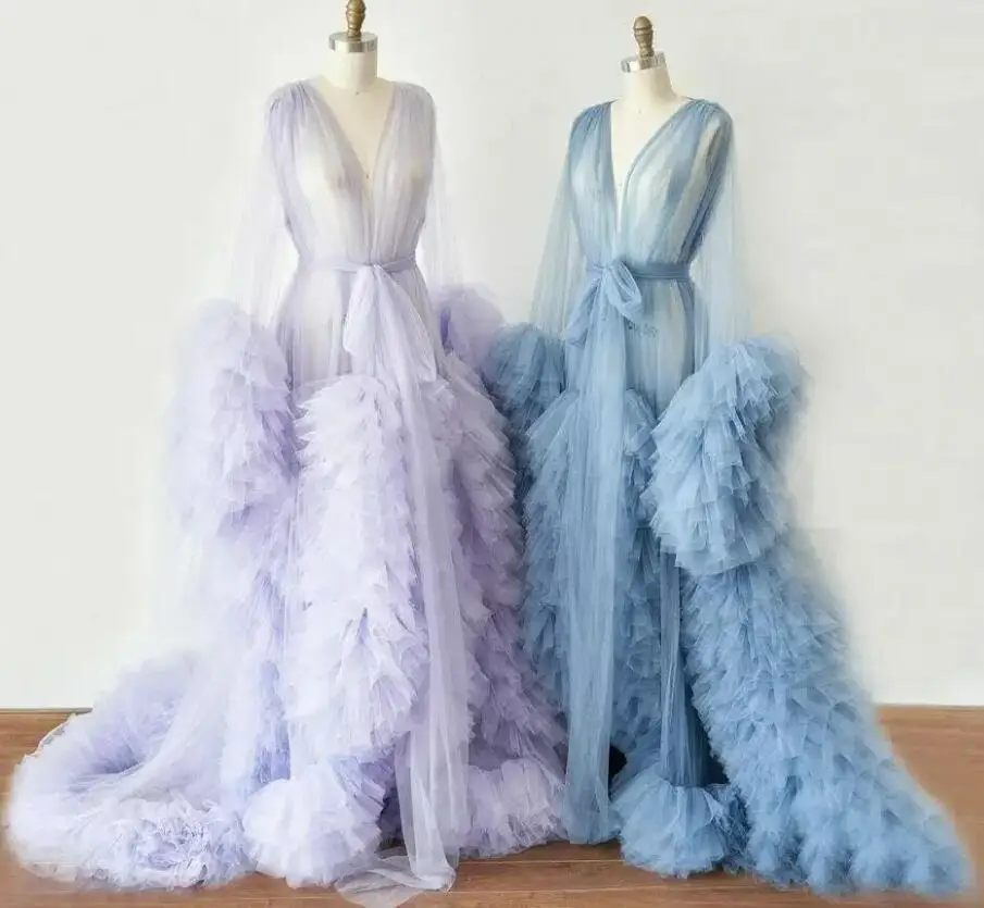 

Long Women Dress Evening Pajamas Girls Wedding Party Ruffles Tulle Pregnant Photograph Maternity Formal Gowns custom size
