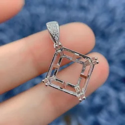 MeiBaPJ Inlay Square 14*14mm S925 Sterling Silver Empty Pendant Light Luxury Small Broken Diamond Shiny Weddings Jewelry