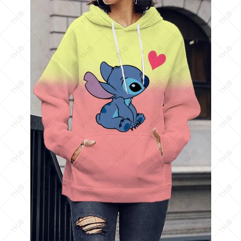 Moletons Femininos Lilo Stitch Pulôver Dos Desenhos Animados, Roupas Casuais, Moletom Com Capuz Feminino, Moda Kawaii, Cor Doce,