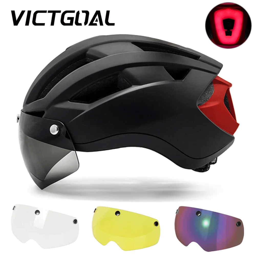 

VICTGOAL Road Bicycle Helmet Men Adults Goggles Lens Cycling Helmet LED Light MTB Mountain Scooter Racing Bike Safety Helmets