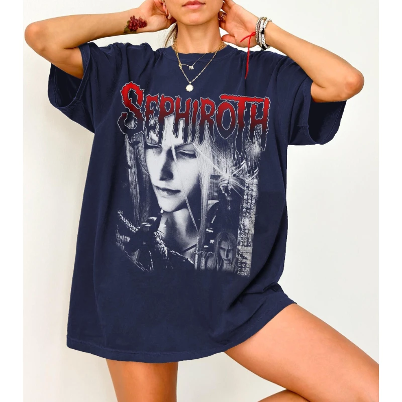 Sephiroth Final Fantasy 7 Vintage Graphic T‑Shirt Men Women Retro Game Print Short Sleeve Tee Unisex Gamer Streetwear Tops