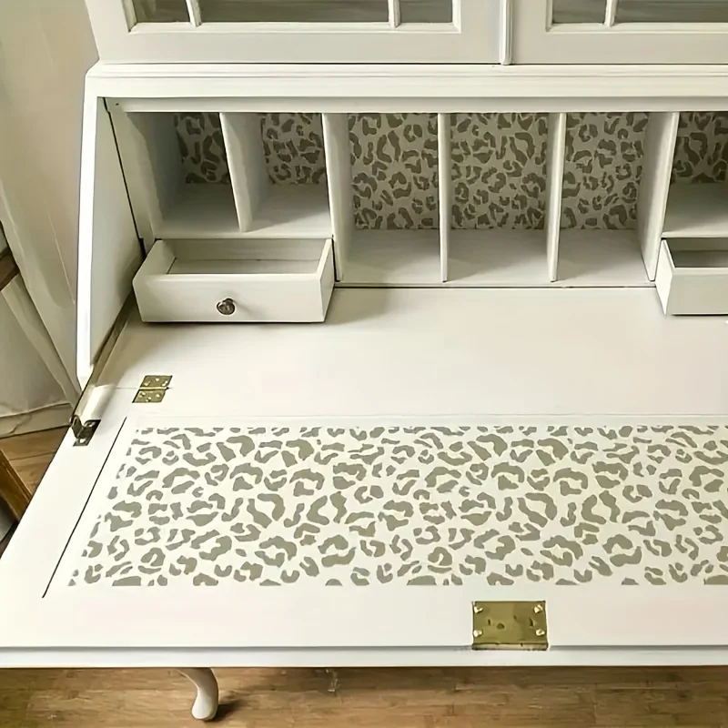 8,3 x 11,7 Zoll große Leopardenmuster-Malvorlage, wiederverwendbare, waschbare und flexible Kunststoffvorlage, geeignet für Tapeten – Detail 5