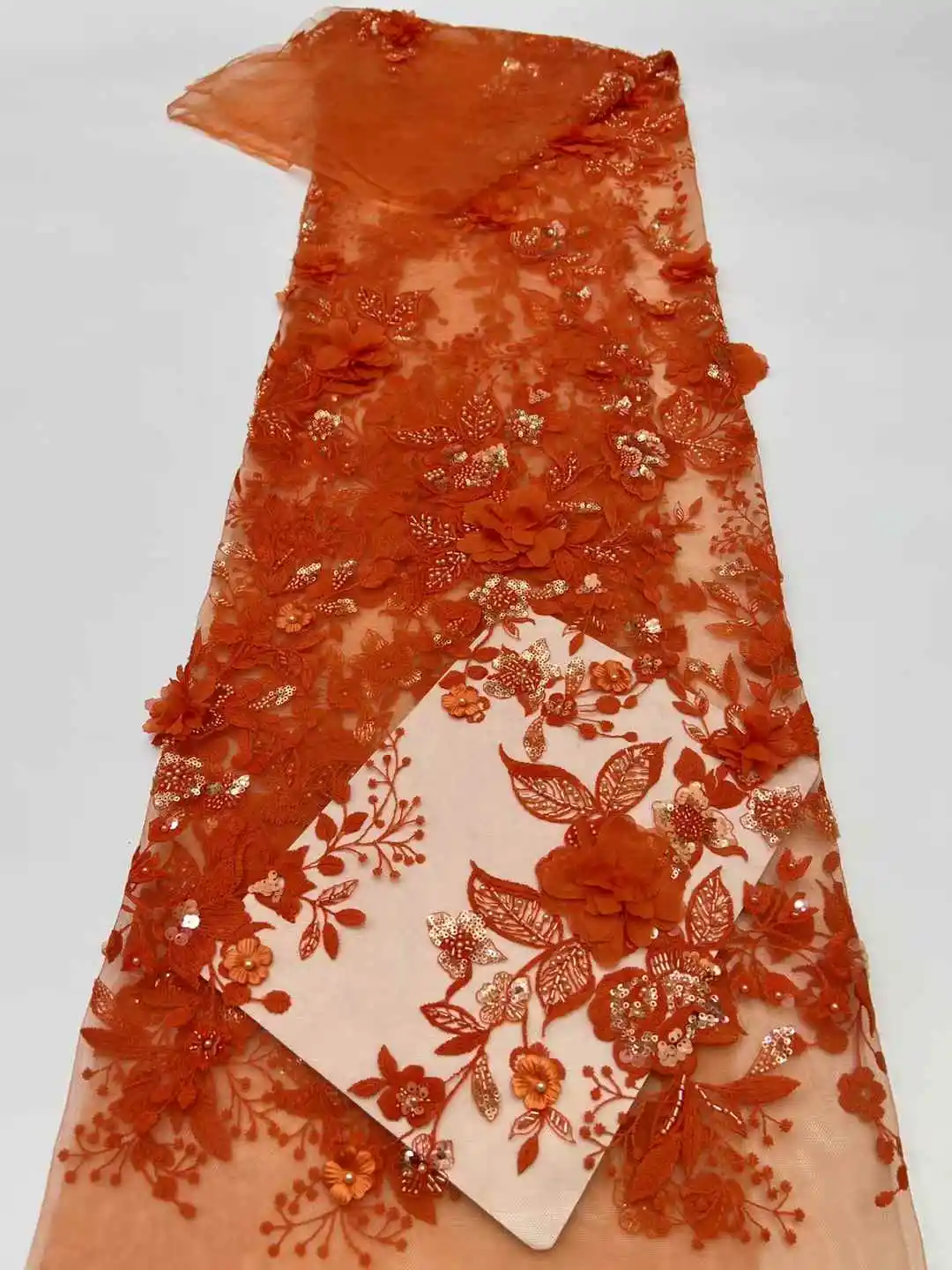 

2025 African Beaded High Quality Nigerian Sequins Lace French Tulle 3D Flowers Lace Fabric For Party Dress Sewing