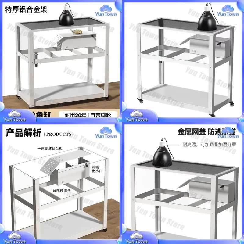 Turtle Tank for Household Turtle Breeding with Sunscreen Back Filter Ecological Landscaping Water Tank Glass Extra Large