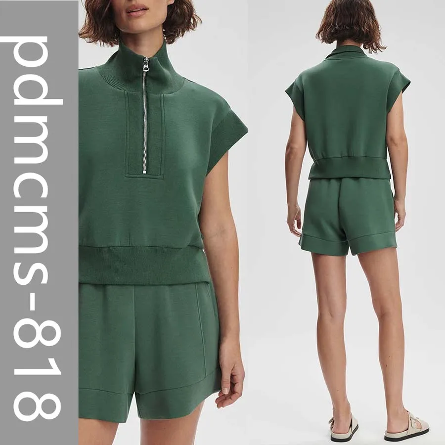 

2025 new European and American autumn and winter short-sleeved sweater zipper pocket set INS casual loose two-piece set women