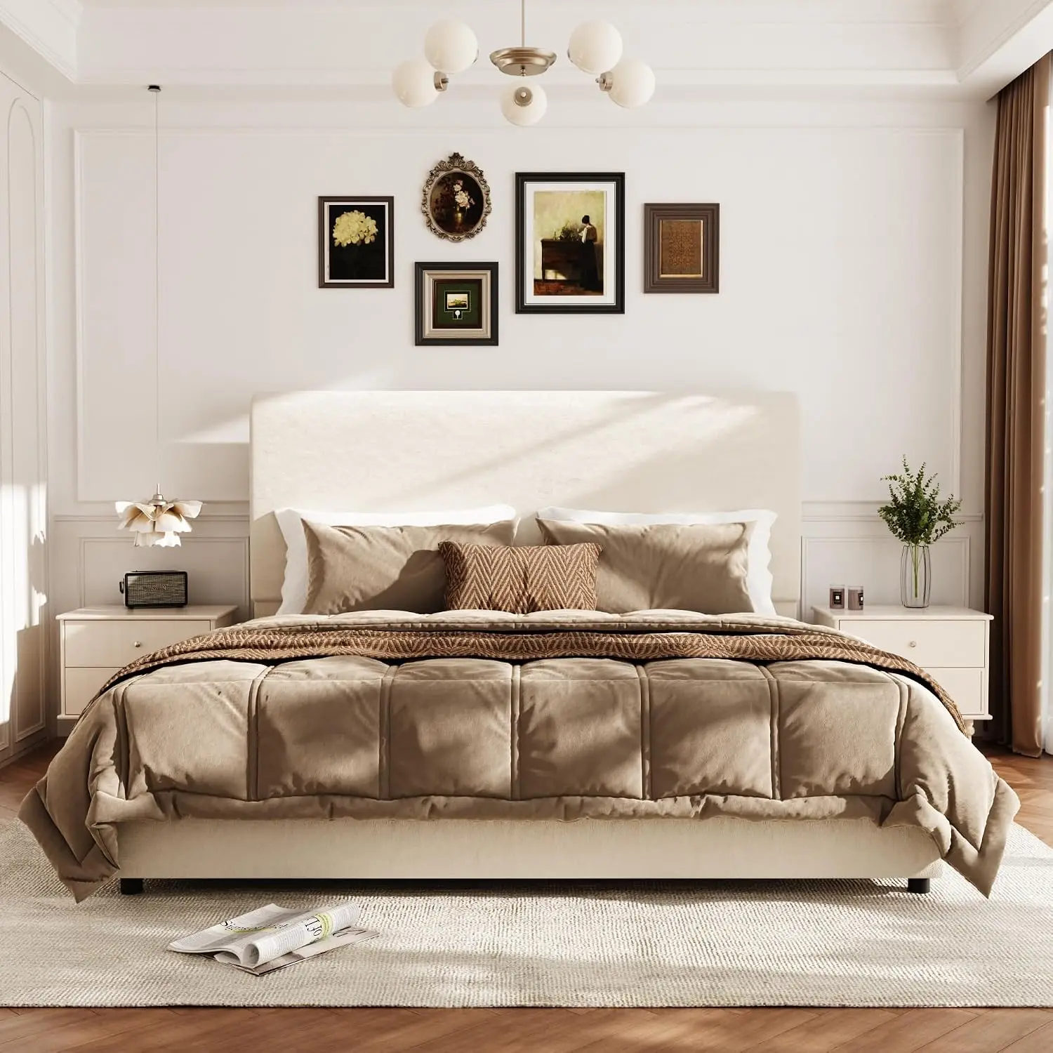 Velvet Queen Platform Bed with 55