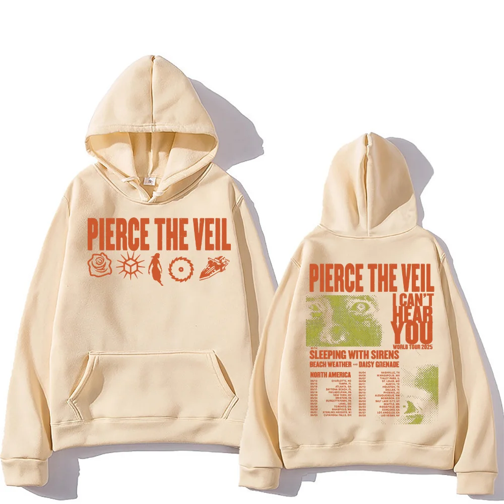 Pierce The Veil Hoodies I Can't Hear You World Tour 2025 Sweatshirts New Rock Band Punk Fans Clothing Loose High Street Pullover