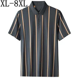 8XL 7XL 6XL 2024 New Design High End 95% Cotton Breathable Polo Shirt Men Business Casual Mens Shirts Luxury Striped T-Shirt Man