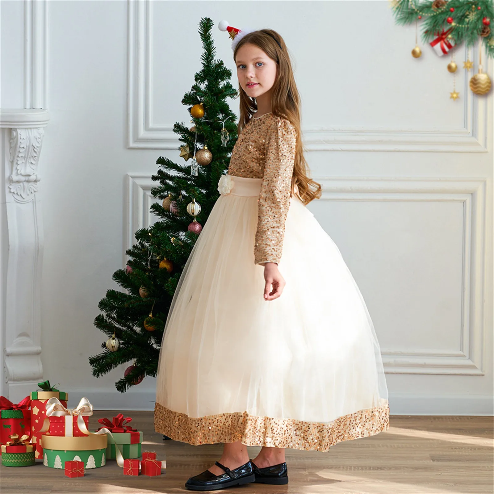 

Christmas Princess Dress For Girls Children Costume Long Sleeve Sequin Wedding Evening Vestidos Kids Girl Birthday Party Dresses