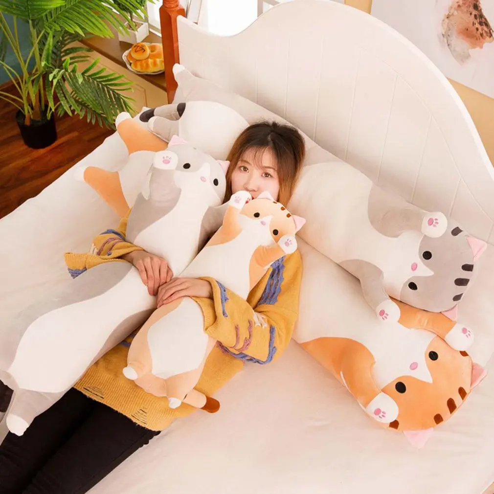 Simpatici giocattoli di peluche peluche bambola di gatto morbido cuscino di gattino farcito cuscini al ginocchio per bambini dormire giocattoli di peluche lunghi regalo per bambini fidanzata