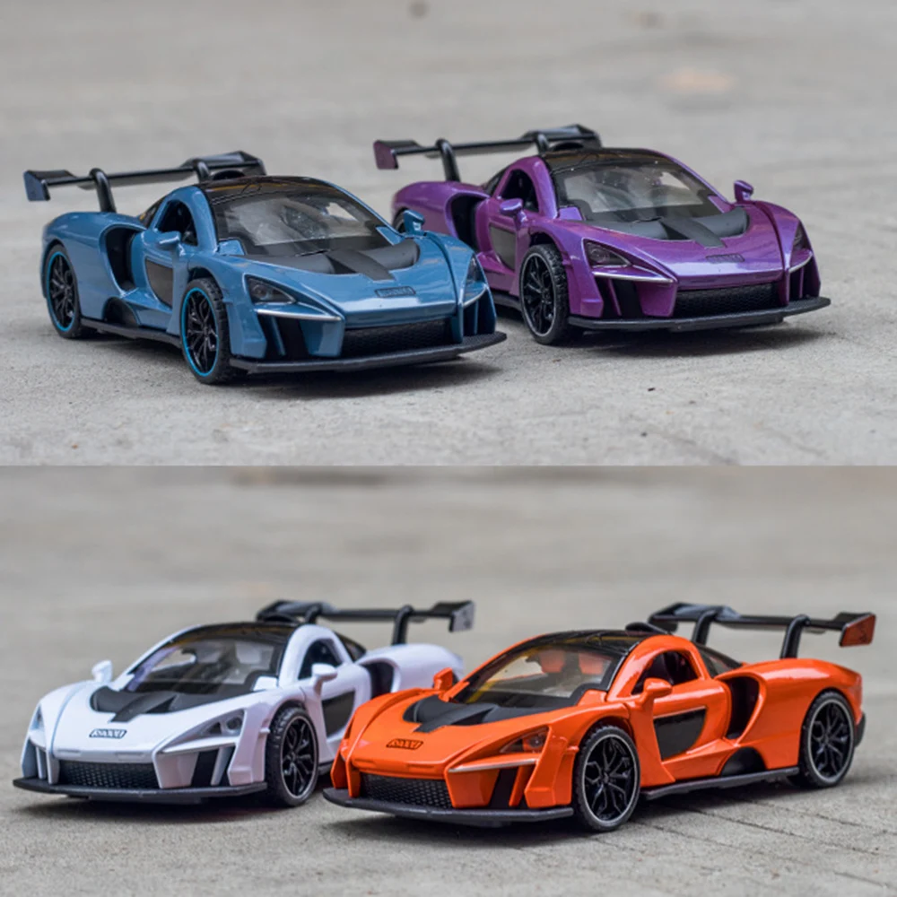 1/32 Diecasting Alloy Senna Sports Car Models Toys Simulation Vehicles with Sound Light Pull Back Supercar Toys for Childrens