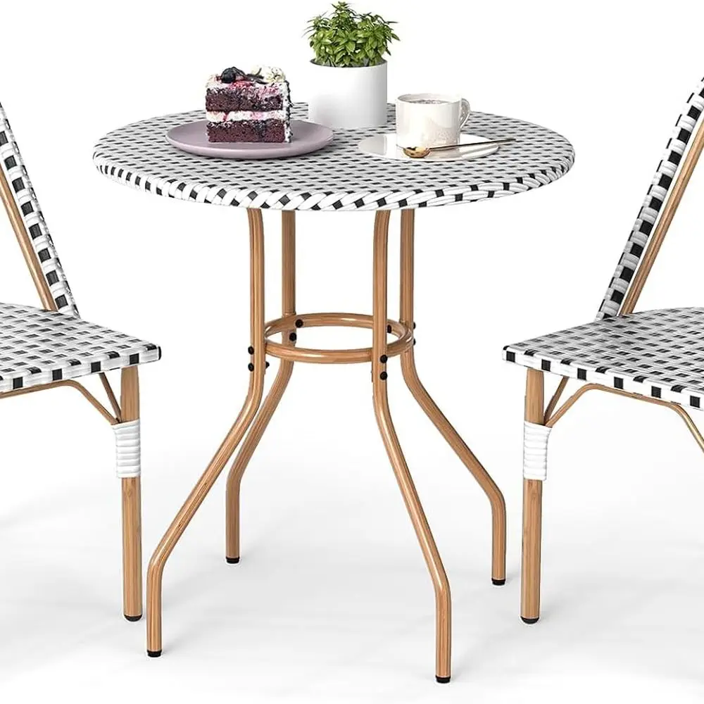 

Outdoor Wicker 3-Piece Bistro Set with Round Table and 2 Chairs for Garden and Balcony