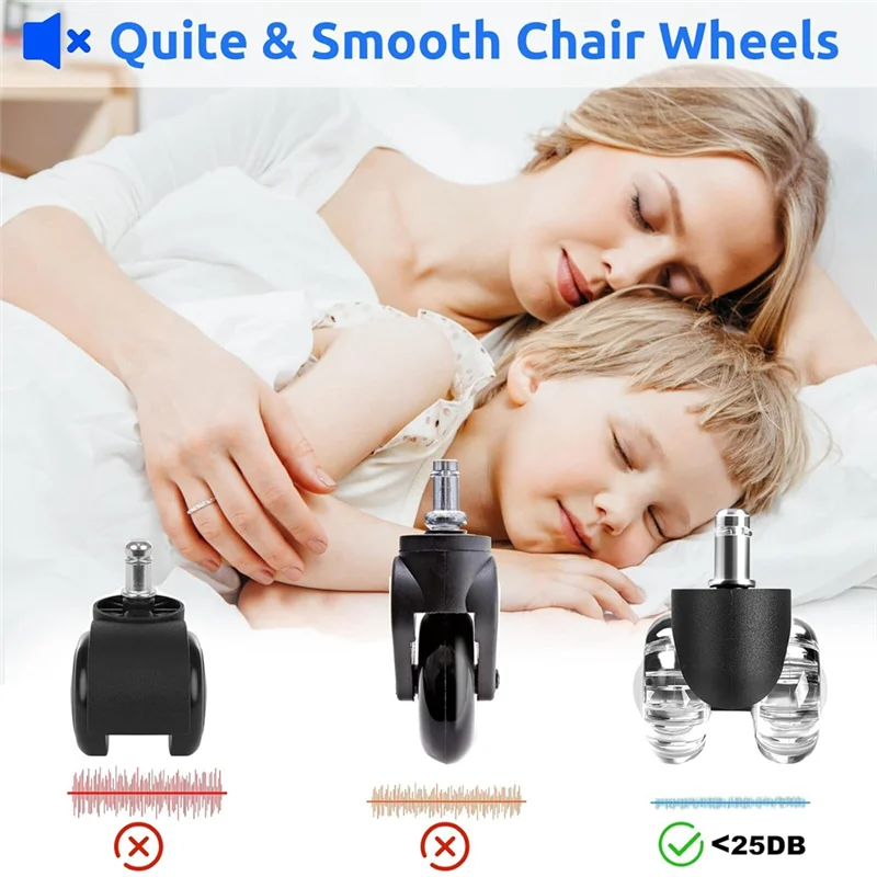 A51M-Office Chair Wheels Set Of 5,Wheels For Office Chairs,360 Degree Rotation Without Scratches,Desk Chair Wheels For Carpet Du