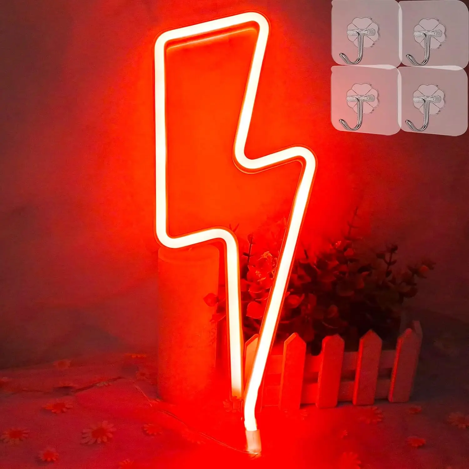 Lightning Bolt Neon Sign USB/Battery Operated LED Neon Light Sign for Room Bedroom Classroom Birthday Christmas Wall Decor Gift