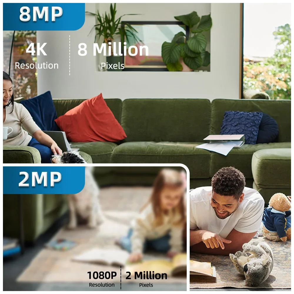 Câmera HD de 8 MP com zoom digital 4X, visão noturna colorida, detecção humana automática e função Bluetooth