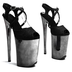 Leecabe-Sandalias de tacón alto con plataforma electrochapa, zapatos de Pole Dance, punta superior con purpurina, pistola exótica, tendencia de moda, 23CM/9 pulgadas