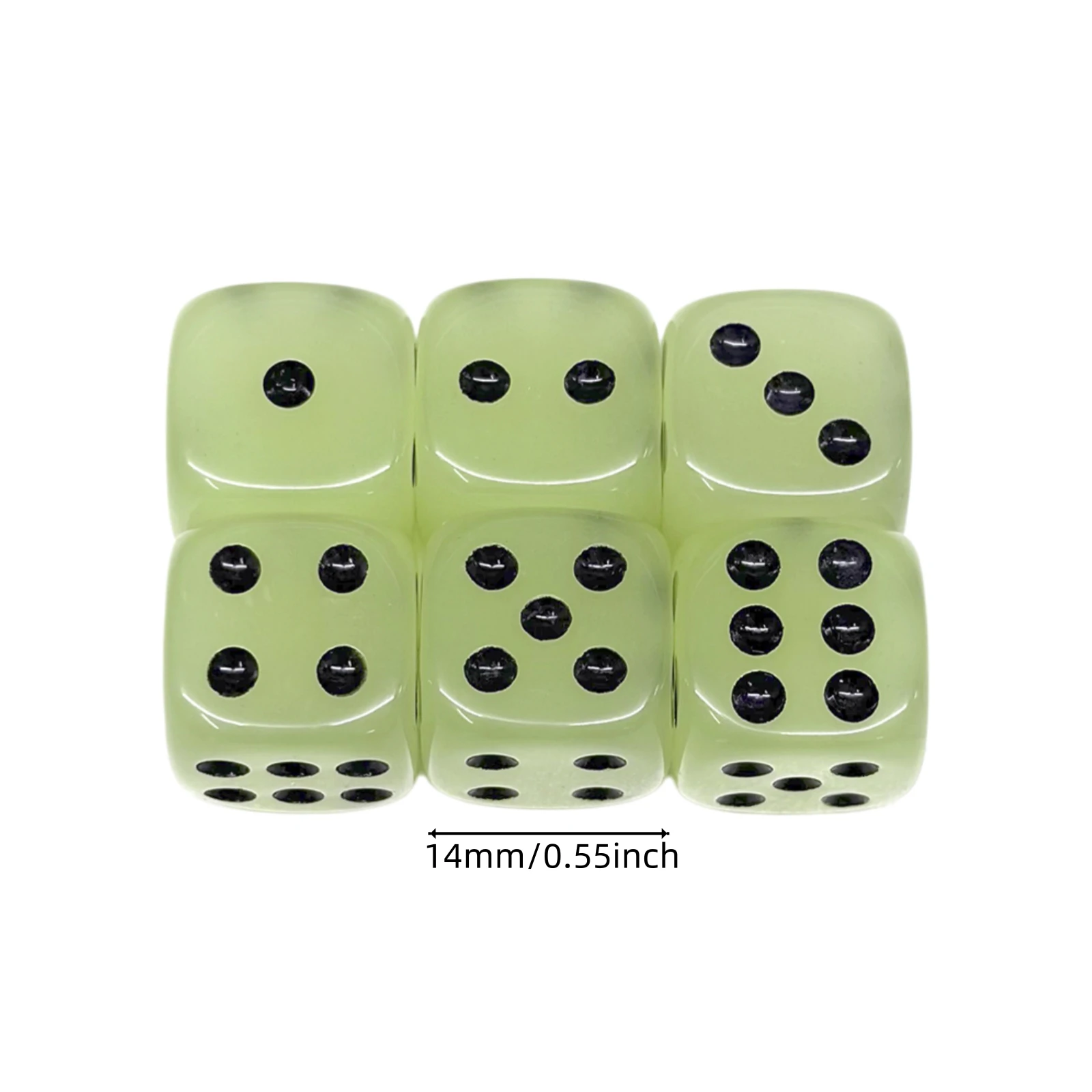 6pcs D6 Luminous Dice 14mm 6 Sided Glow in Dark Dice for Club Party Entertainment Board Game