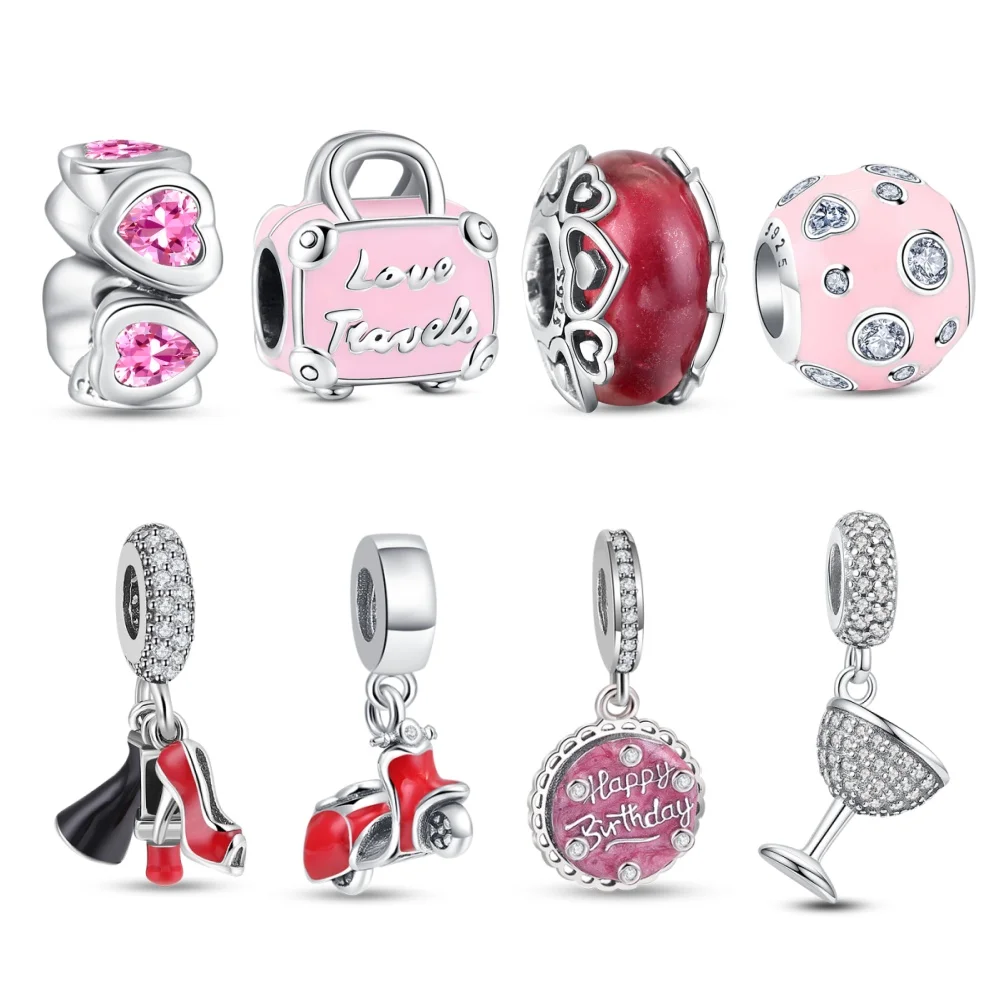 Original 925 Sterling Silver Charms Women's Products Lipstick Goblet Suitcase Beads Fit Brand Bracelets Necklaces DIY Jewelry