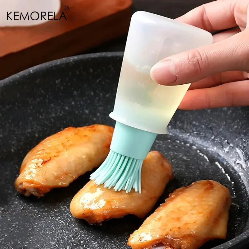 1PCS Silicone BBQ Oil Bottle Brush With Scale - Heat-Resistant Flat-Bottom Design For Barbecue Cooking Kitchen Barbecue Gadgets