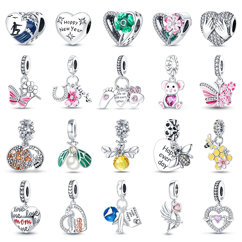 

20. 925 Sterling Silver Heart shaped mother and child angel bow and arrow Charm Beads for 3mm Original Bracelet DIY Making