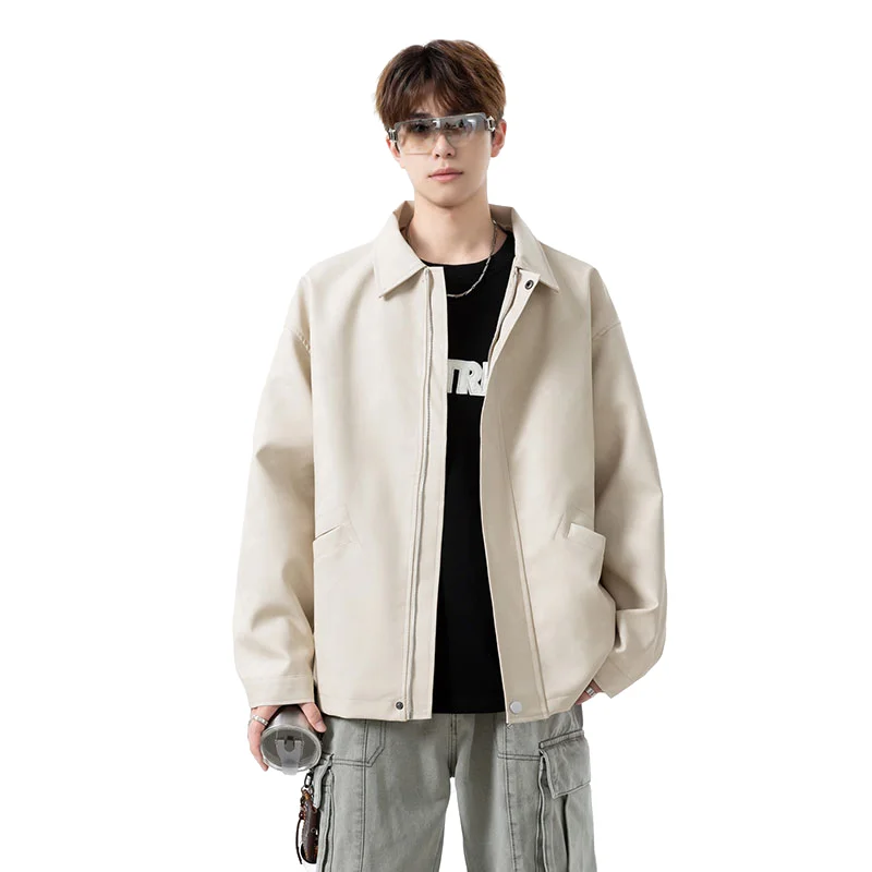 

Модная мужская куртка из искусственной кожи, однотонная, из полиуретана, в американском ретро-стиле, для мотоциклистов, повседневная, для зрелых мужчин