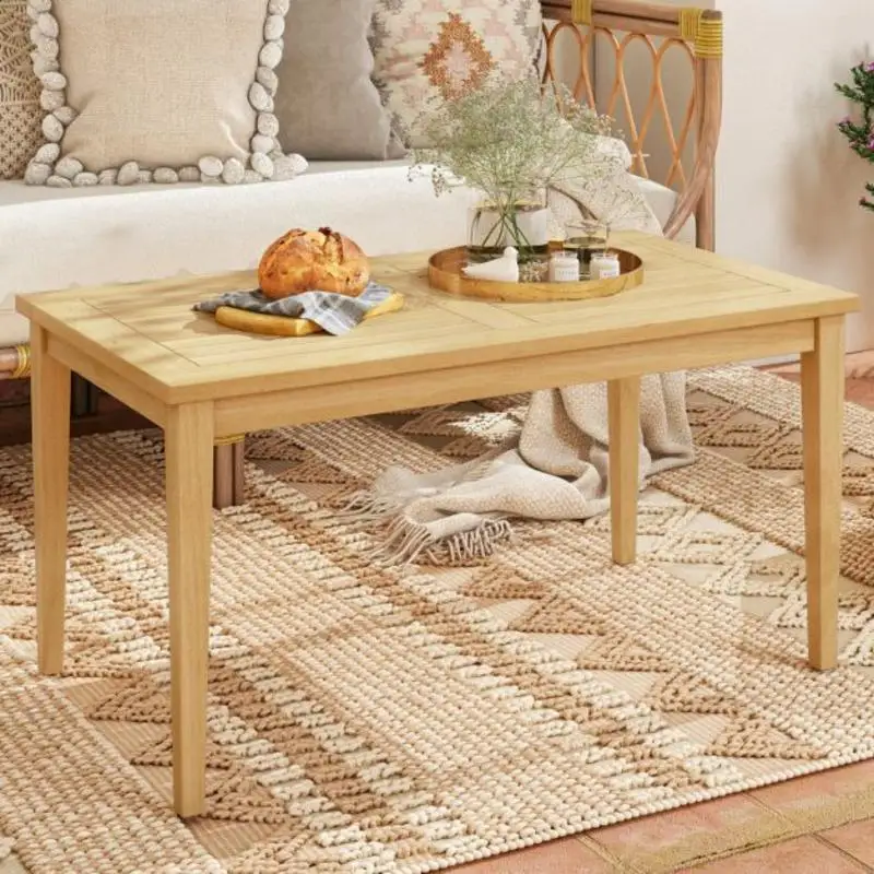 

20 Inch x 35.5 Inch Outdoor Teak Wood Coffee Table with Slatted Tabletop for Balcony