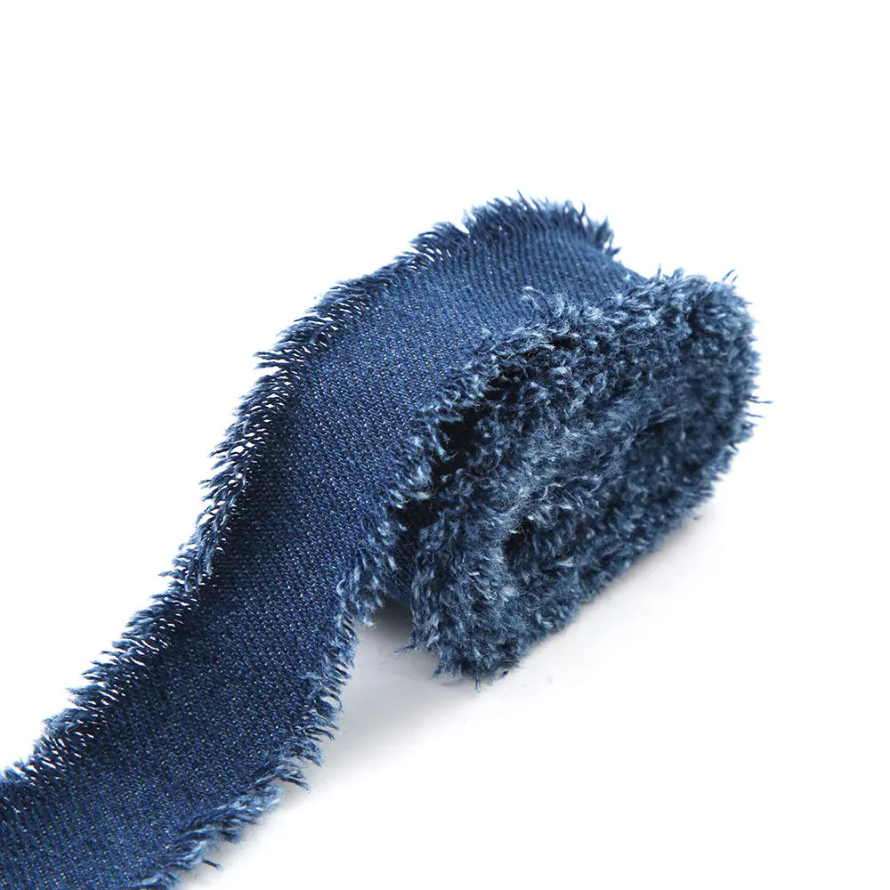 3cm Wide 150cm Long Denim Fabric Tassel Edge Ribbon DIY Handmade Hairclip Bows Denim Sewing Gift Wrapping Decoration Material