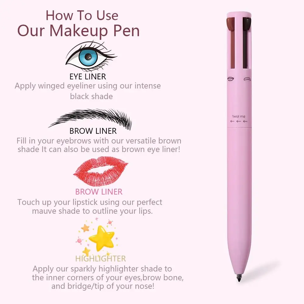 4 In 1 Eyeliner Eyebrow Pencil Contour Pen Long Lasting Waterproof Eyeliner Makeup Pencil Lip Liner Pen Lying Silkworm Pen