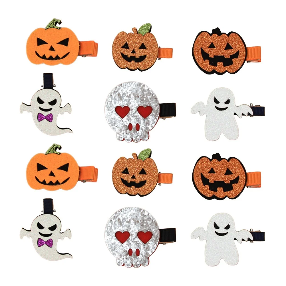 12 قطعة لباد القوس دبوس هالوين غطاء الرأس موضة دبوس الشعر الفتيات غطاء الرأس للأطفال القوس مشبك شعر اكسسوارات الزخرفية