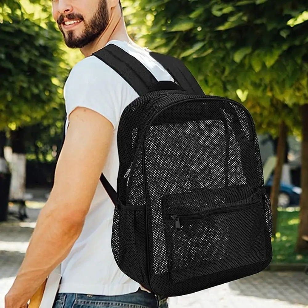 Portable 20-35L Mesh Rucksack Polyester Heavy Duty Transparent Backpack Light Weight Hollow Breathable Student Bag Camping